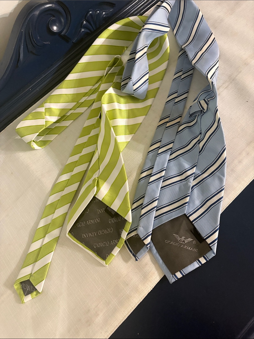Bundle lot of 2 Giorgio Armani Light Blue & Lime Striped Silk Tie Duo EUC